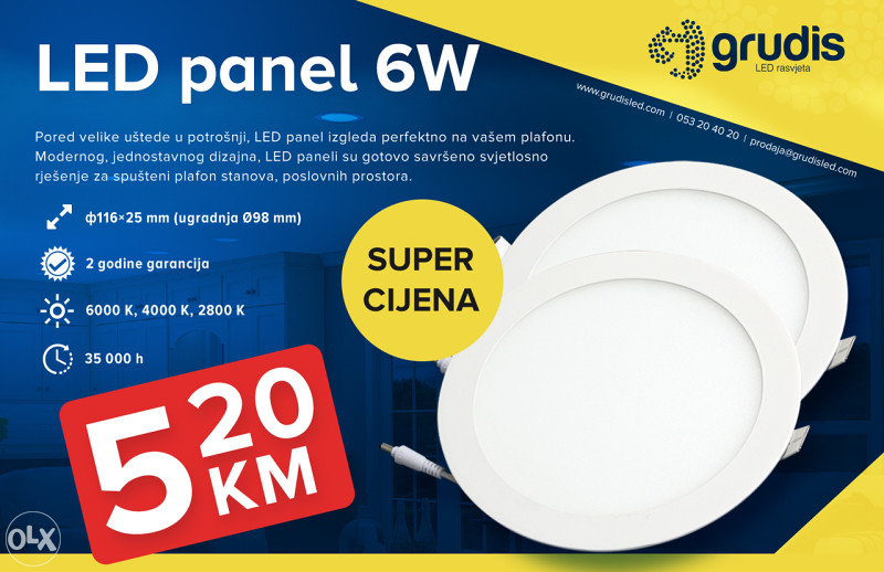 LED panel 6W ugradni