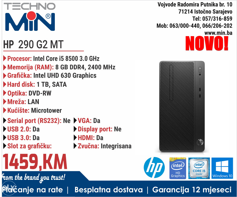 HP 290G2, 3ZD18EA MT i5 3.0/8/1TB/DVD-RW