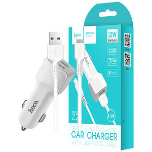 Auto punjač sa Lightning kabelom, 2xUSB, 5 V/2.4A