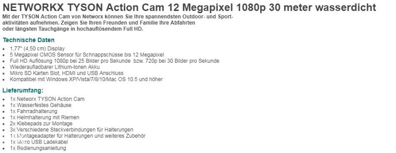 Akciona kamera 12 Mpix, HD 1080p NETWORX Tyson