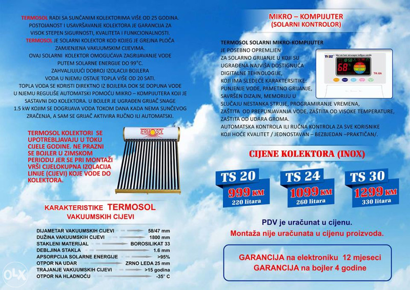 Solarni vakumski kolektor za grijanje vode