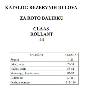 Claas Rollant 44 - Katalog delova