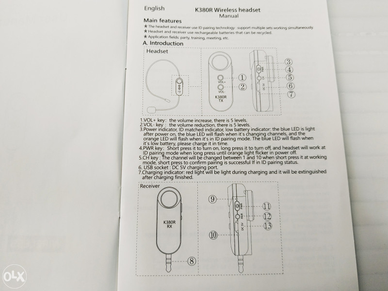 K380R bežični slušalice mikrofon sistem