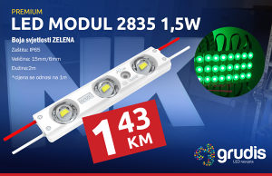 LED modul 2835 3 LENS 1,5W Zeleni Premium